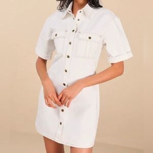 Lulus Renske White Denim Button-Front Mini Dress, Size XL